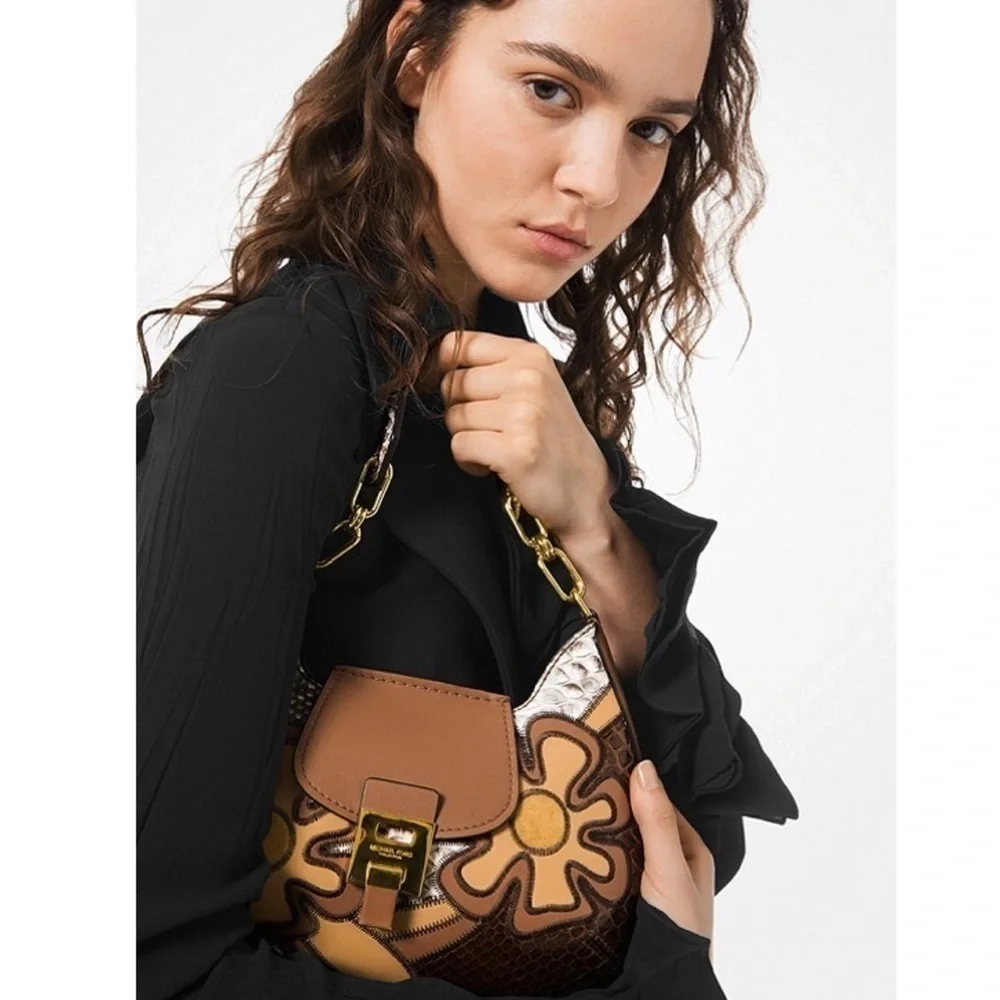 Michael Kors Bancroft Small Patchwork Snakeskin Leather Shoulder Bag